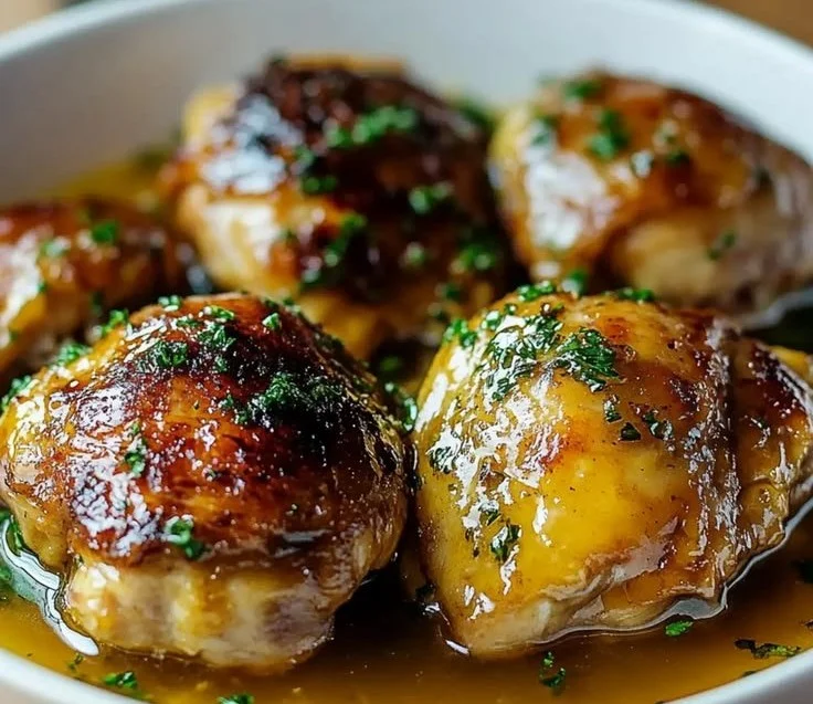 Family-style crockpot chicken served with vegetables and herbs.