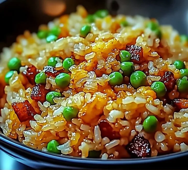 Delicious bowl of freakin’ fantastic fried rice with vibrant veggies and spices