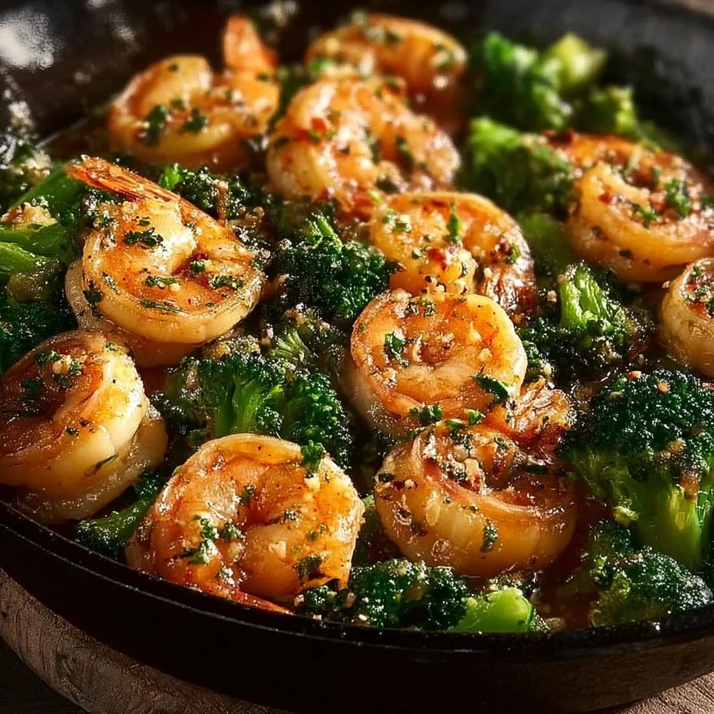 Delicious Garlic Butter Shrimp Skillet served in a pan with herbs and spices.