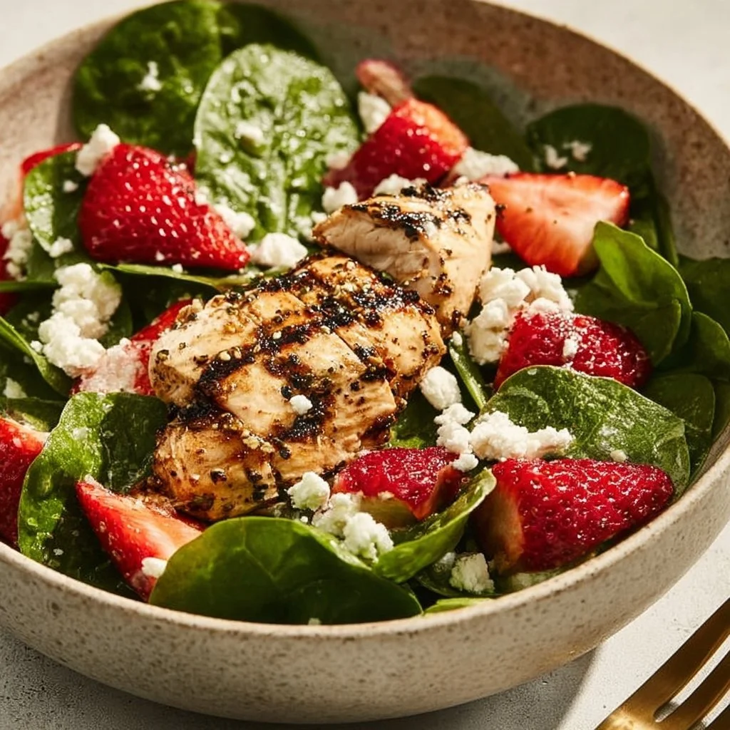 Delicious grilled chicken salad with fresh vegetables and dressing