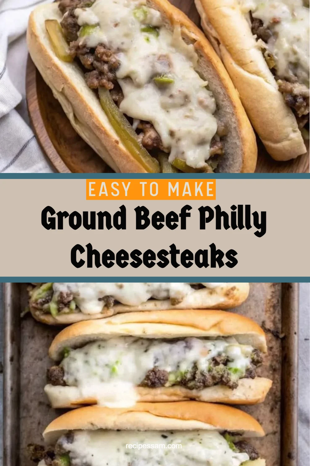 Ground Beef Philly Cheesesteaks 3 Ground Beef Philly Cheesesteak sandwich with melted cheese and peppers