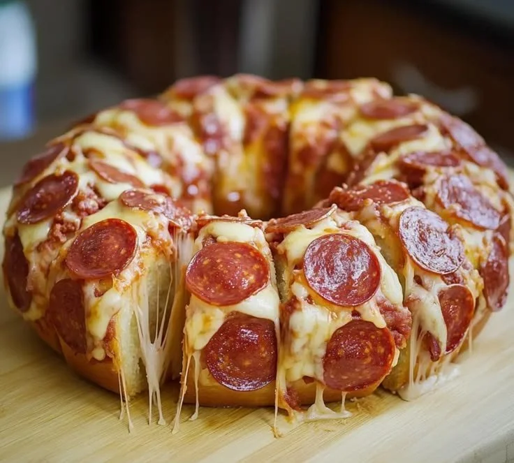 Pepperoni pizza monkey bread with melted cheese and pepperoni slices