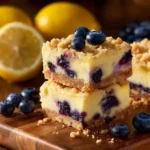 Lemon Blueberry Cheesecake Bars topped with fresh blueberries and lemon zest.