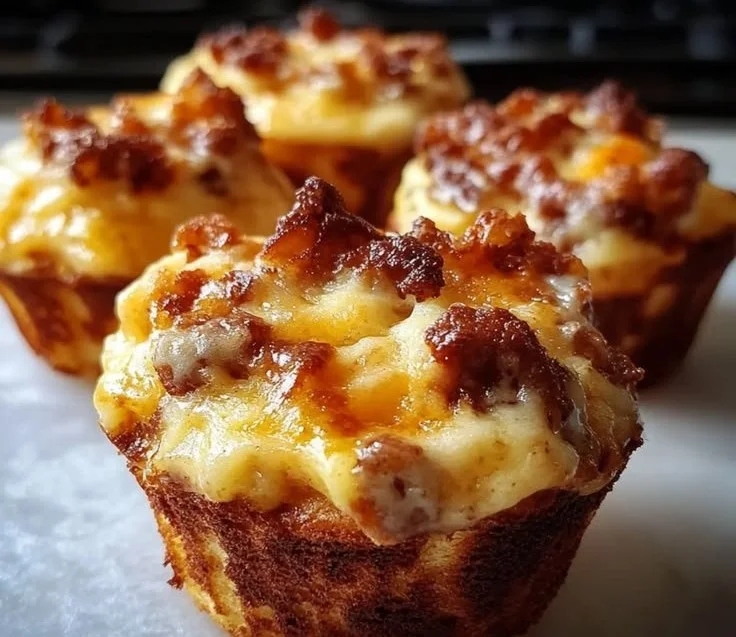 Delicious mini pancake muffins served on a plate with syrup and berries