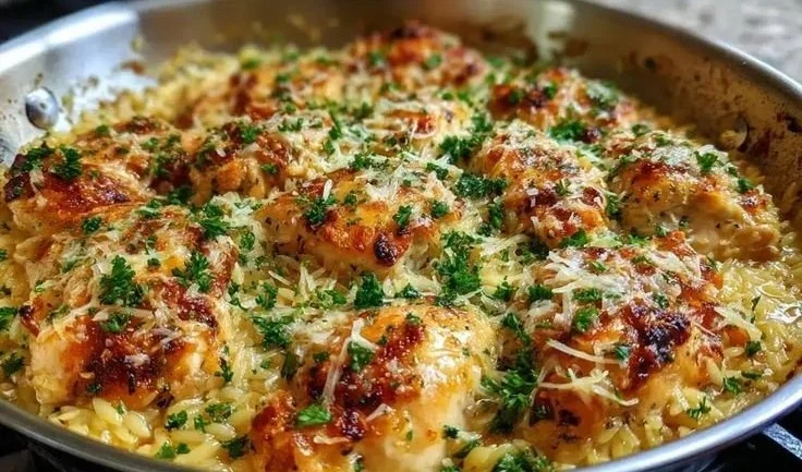 One Pan Orzo Chicken Bake