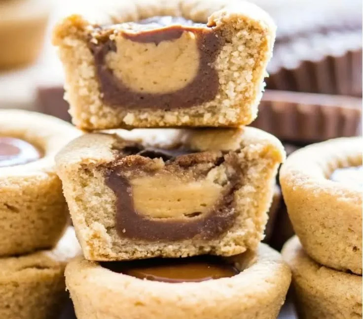 Delicious homemade peanut butter cup cookies with chocolate and peanut butter filling