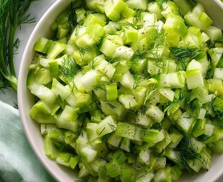 Quick celery salad with dill, a refreshing and healthy dish.