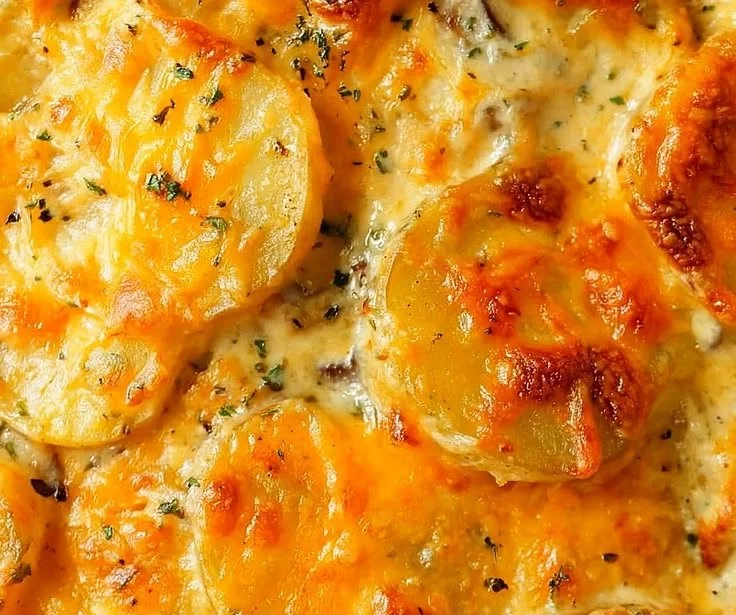 Creamy rich scalloped potatoes baked to perfection