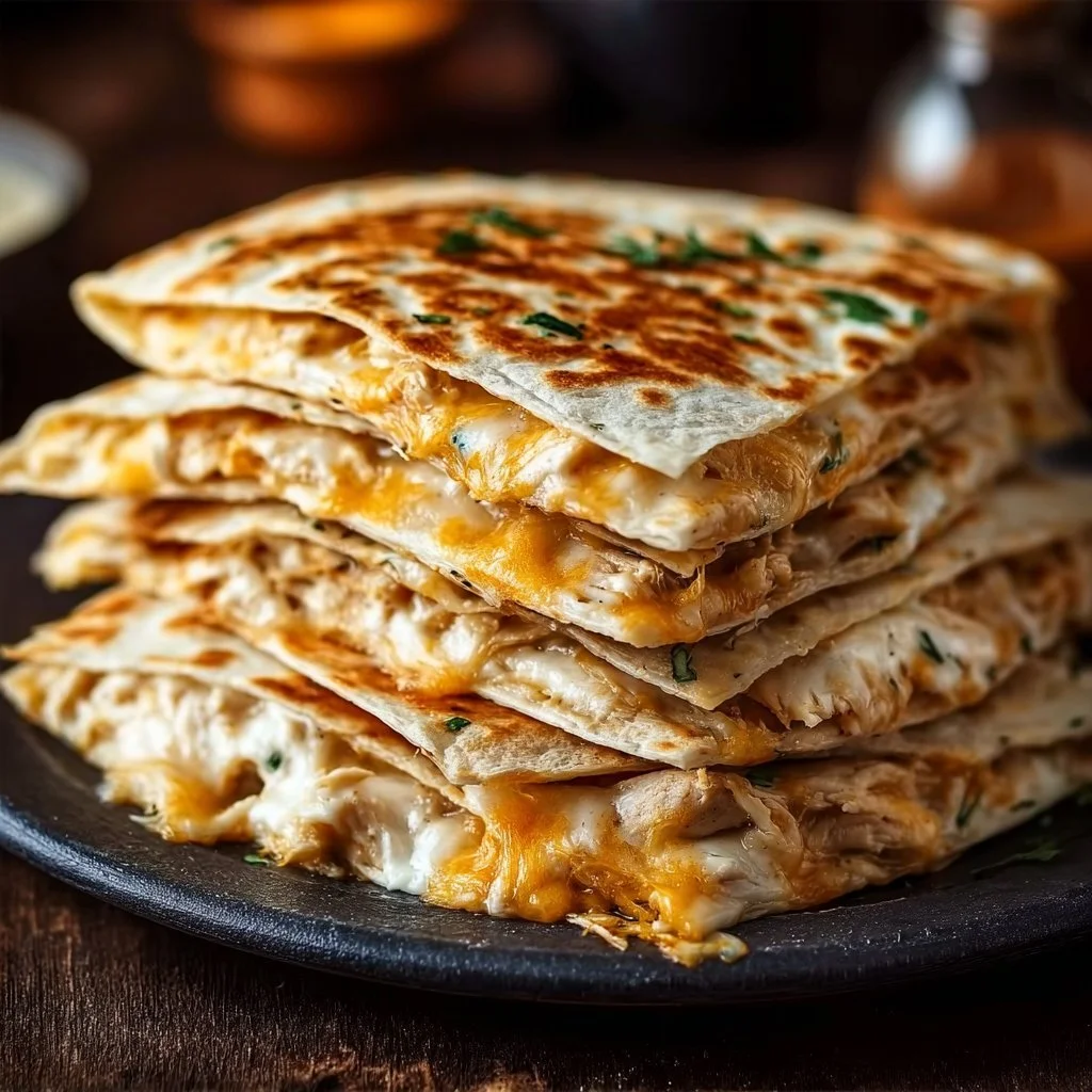 Delicious chicken quesadilla loaded with chicken and cheese