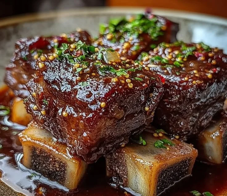 Delicious slow cooked beef rib served with herbs and spices