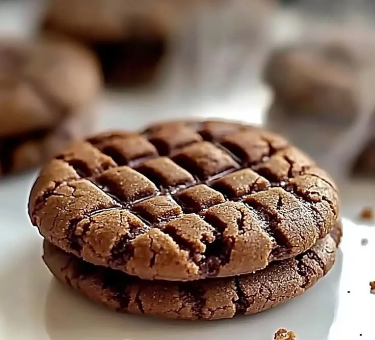Soft chocolate peanut butter cookies on a plate, ready to enjoy.