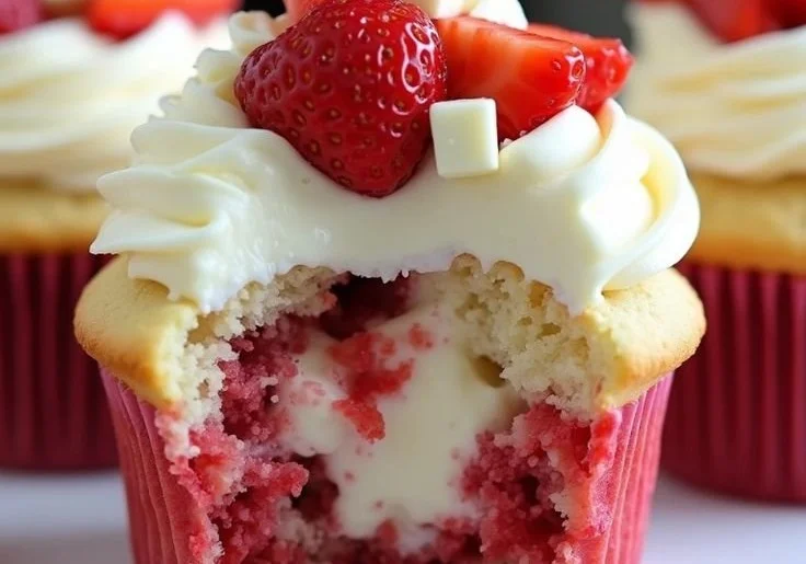 White Chocolate Strawberry Cheesecake Cupcakes