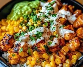 Delicious Street Corn Chicken Rice Bowl with vibrant toppings and fresh ingredients