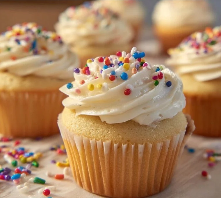 Vanilla Bean Cupcakes 3 Delicious Vanilla Bean Cupcakes topped with creamy frosting