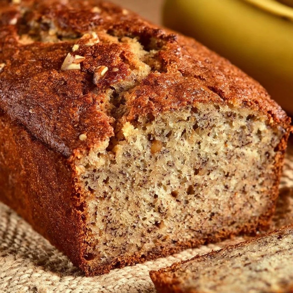 Freshly baked banana bread on a wooden cutting board