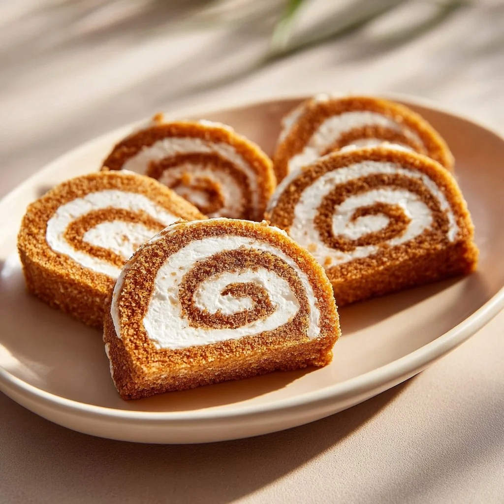 Carrot Cake Roll 3 Delicious homemade carrot cake roll dessert on a plate