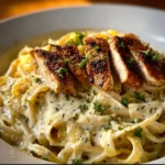 Creamy Chicken Alfredo Pasta served in a bowl garnished with parsley