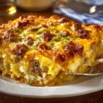 Delicious Classic Breakfast Hashbrown Casserole served in a baking dish