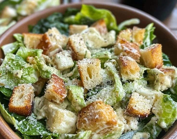 Classic Caesar Salad with romaine lettuce, croutons, and creamy dressing