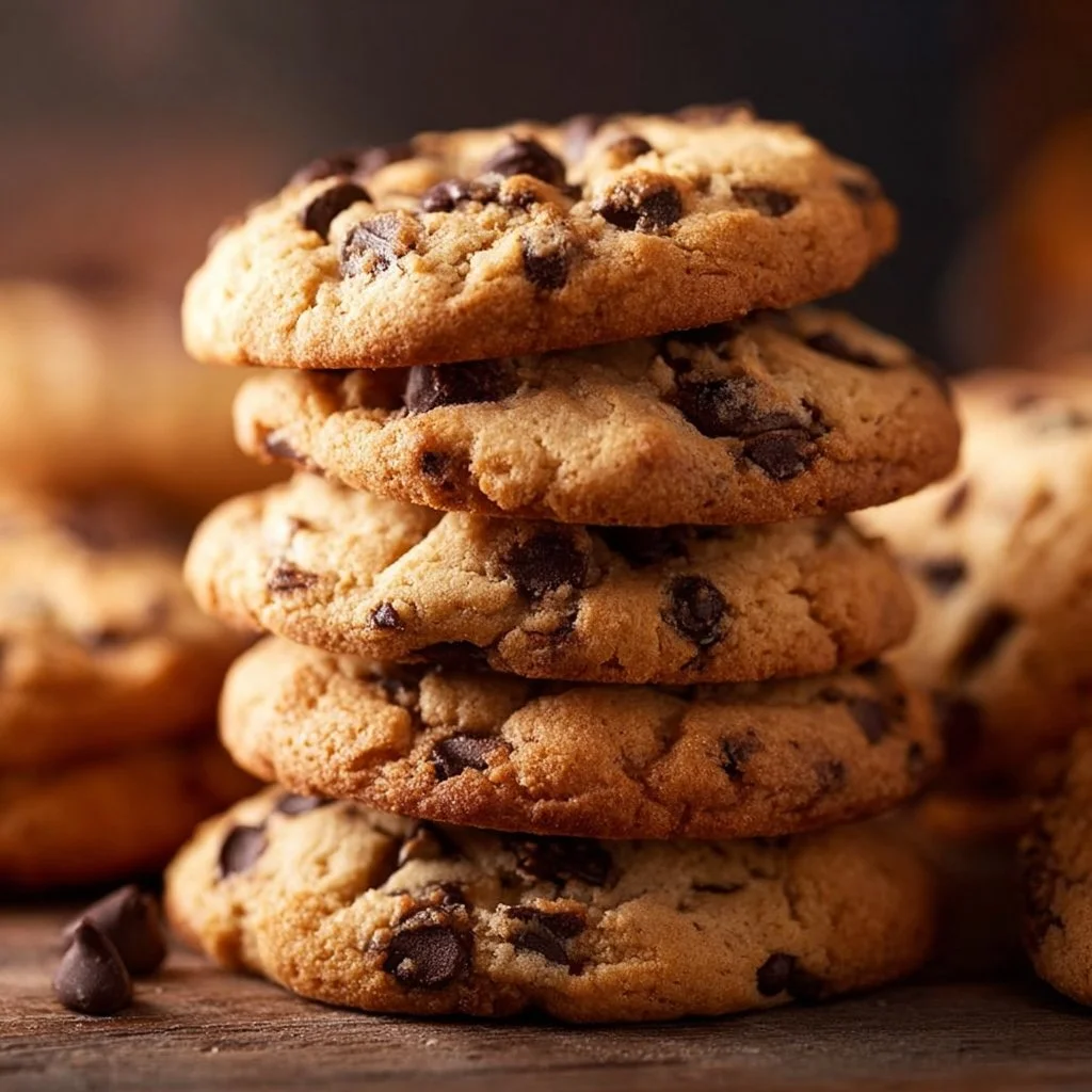 Freshly baked classic chocolate chip cookies on a cooling rack