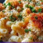Bowl of creamy classic mac and cheese topped with breadcrumbs and cheese.