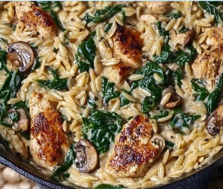 Creamy Chicken Orzo with Spinach