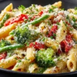 Creamy Pasta Primavera with fresh vegetables and herbs