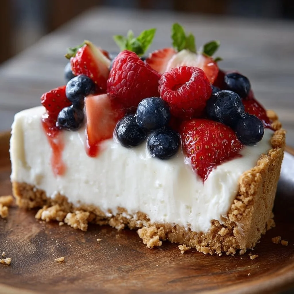 Easy No Bake Cheesecake 3 Delicious and easy no bake cheesecake served on a dessert plate
