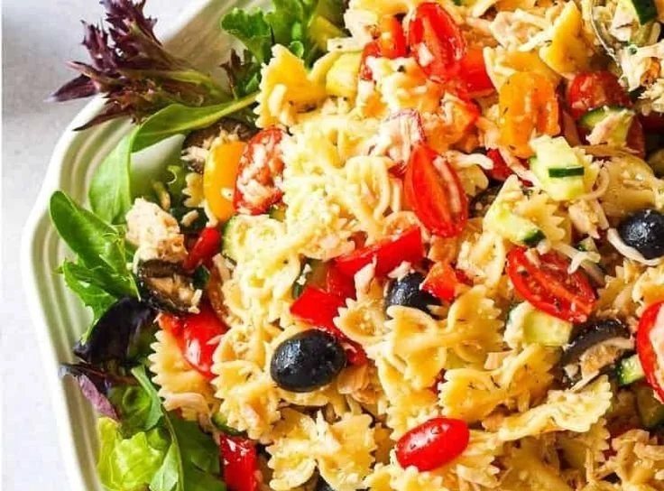 Italian Tuna Pasta Salad with colorful ingredients in a bowl