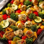 Delicious sheet pan chicken with colorful roasted vegetables