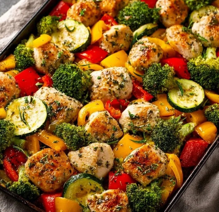 Sheet Pan Chicken and Vegetables 3 Delicious sheet pan chicken with colorful roasted vegetables