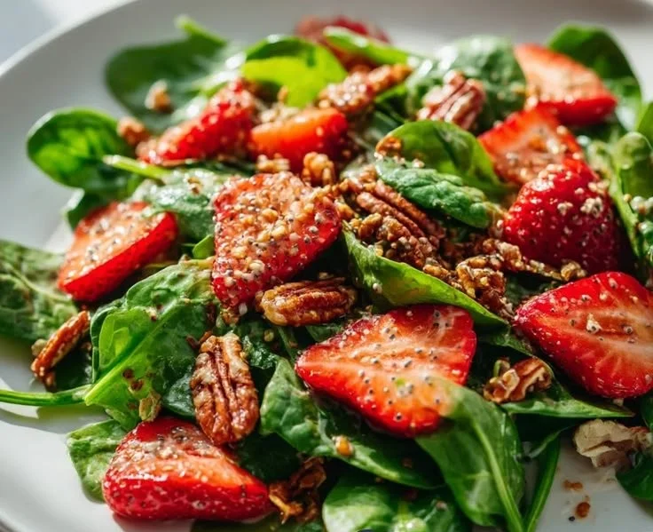 Best Strawberry Spinach Salad With Candied Pecans & Poppy Seed Dressing