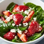 Delicious Strawberry Spinach Salad topped with balsamic glaze.