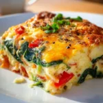 Veggie loaded breakfast casserole baked with fresh vegetables and cheese